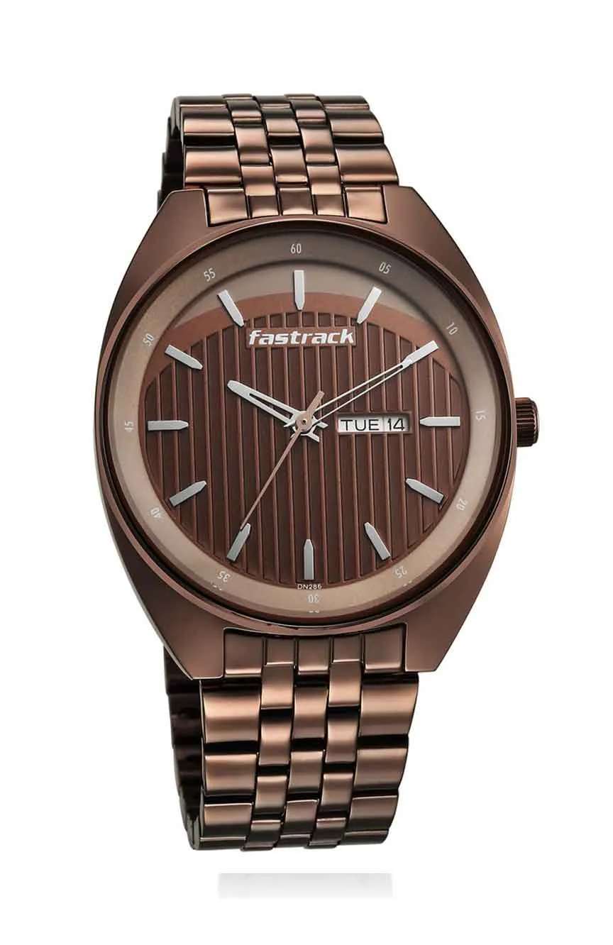 Titan Fastrack Snob X Brown Dial Metal Strap Watch for Guys