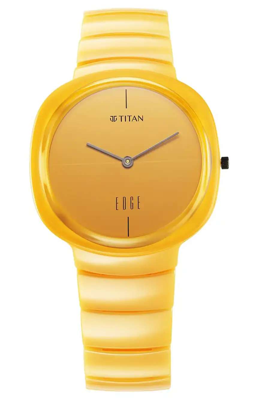 Titan Squircle Camo Quartz Analog Yellow Dial Ceramic Strap Watch For Unisex