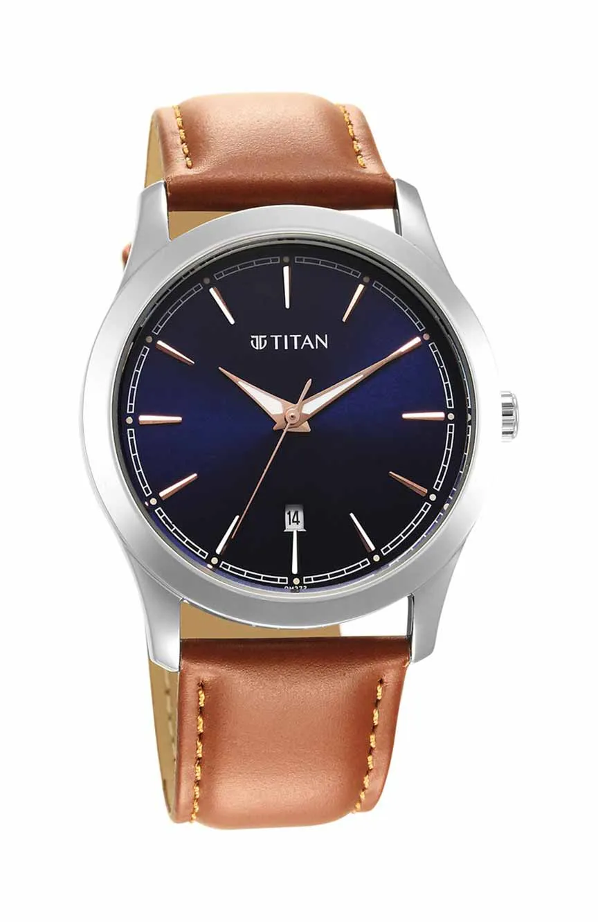 

Titan | Titan Quartz Analog Blue Dial Leather Strap Watch for Men