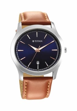 Titan Quartz Analog Blue Dial Leather Strap Watch for Men
