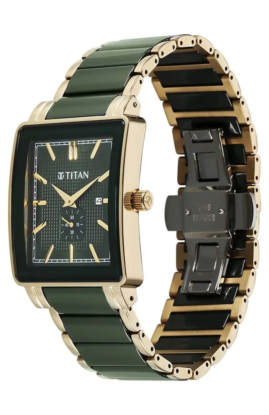 Titan Regalia Shaped Ceramic Quartz Analog with Date Green Dial Steel & Ceramic Strap Watch For Men