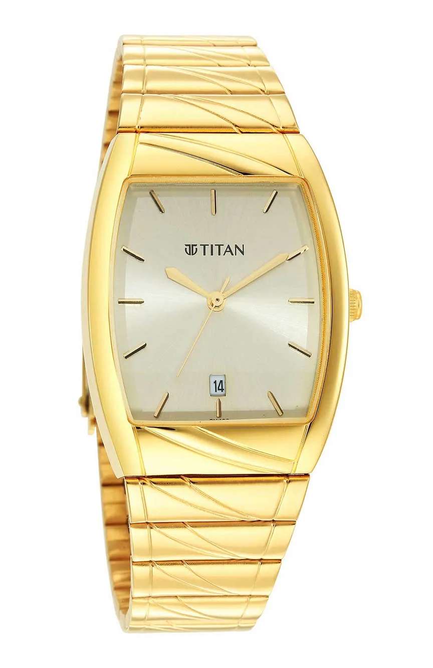 Titan Karishma Quartz Analog with Date Champagne Dial Stainless Steel Strap Watch for Men