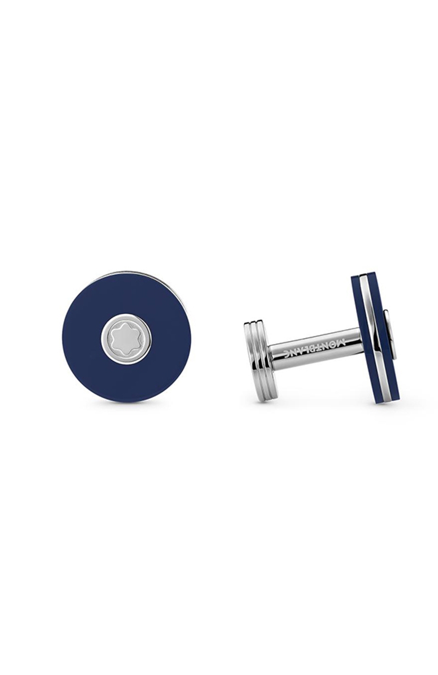 Montblanc Round Cufflinks in Stainless Steel with Blue Resin