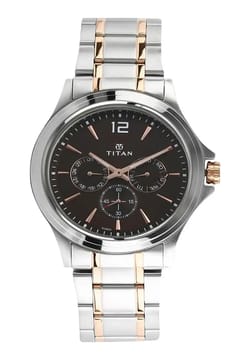 Titan Workwear Quartz Multifunction Brown Dial Stainless Steel Strap watch for Men