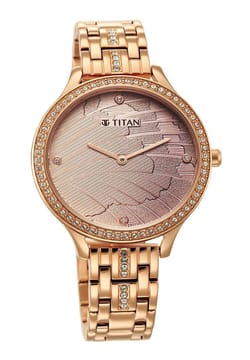 Titan ساعة جليتز بميناء ذهبي وردي وسوار ستانلس إستيل للنساء