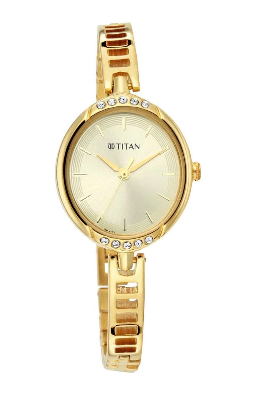 Titan Quartz Analog Golden Dial Metal Strap Watch for Women