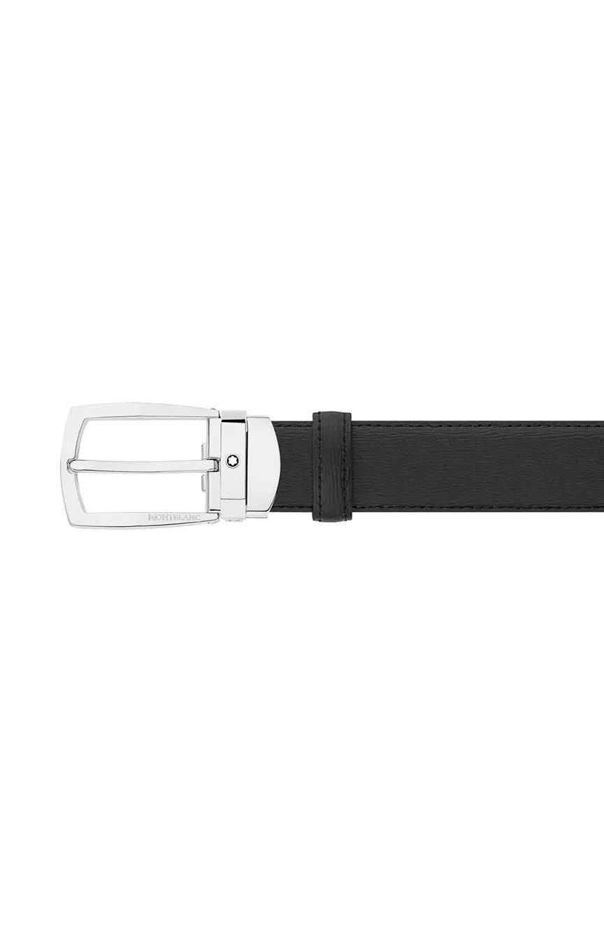 Montblanc Trapeze Shiny Stainless Steel Pvd Ruthenium-Coated Pin Buckle Black 30 MM Leather Belt