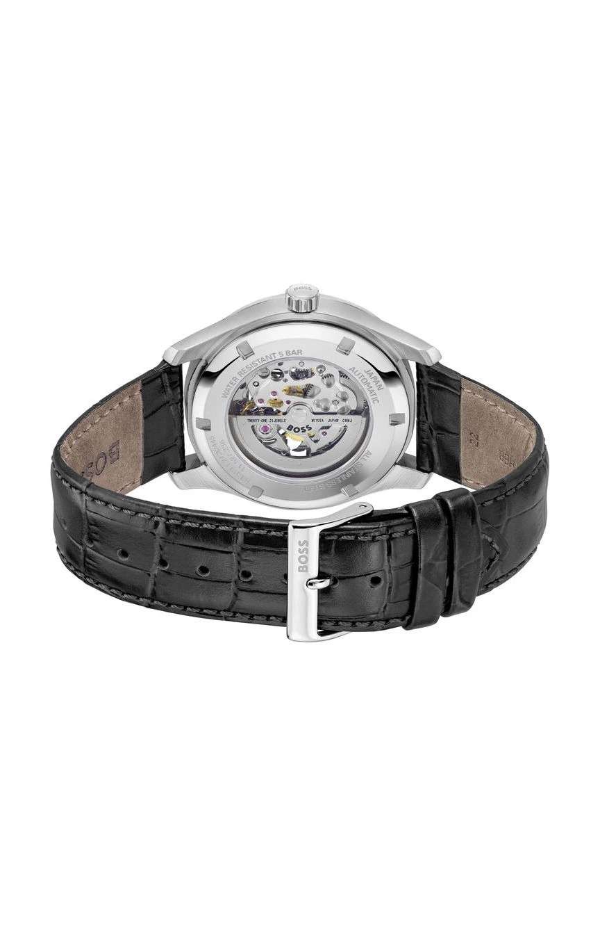 بوص ساعة بوص برينسيبل سكيليتون مستديرة بسوار من جلد العجل مقاس 41 مم للرجال