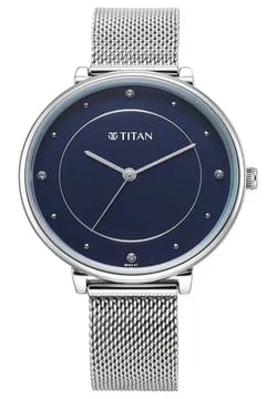 Titan Purple Stackables Quartz Analog Blue Dial Stainless Steel Strap Watch for Women