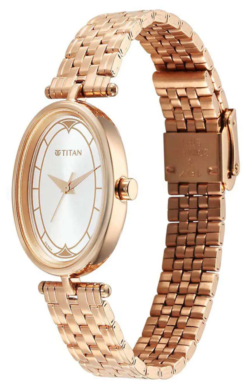Titan Karishma Quartz Analog Silver Dial Rose Gold Stainless Steel Strap Watch For Women