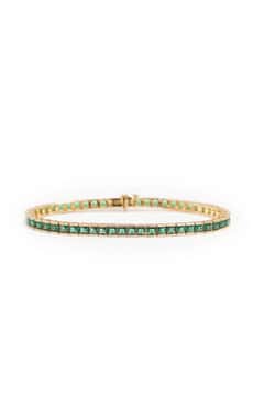 Izabel Display Square Tennis Bracelet Green Gold