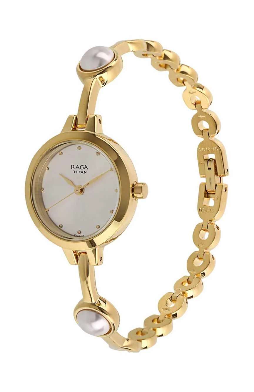 Titan Quartz Analog White Dial Metal Strap Watch for Women