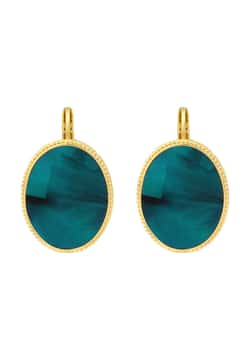 Satellite Ashanti Oval Sleeper Earrings In Mother-Of-Pearl -Green Turquoise