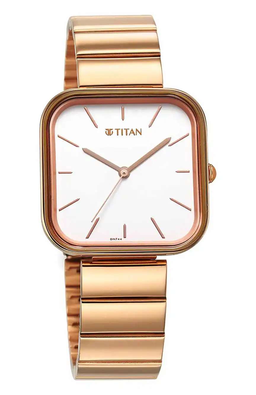 Titan Purple Stackables Quartz Analog White Dial Stainless Steel Strap Watch for Women