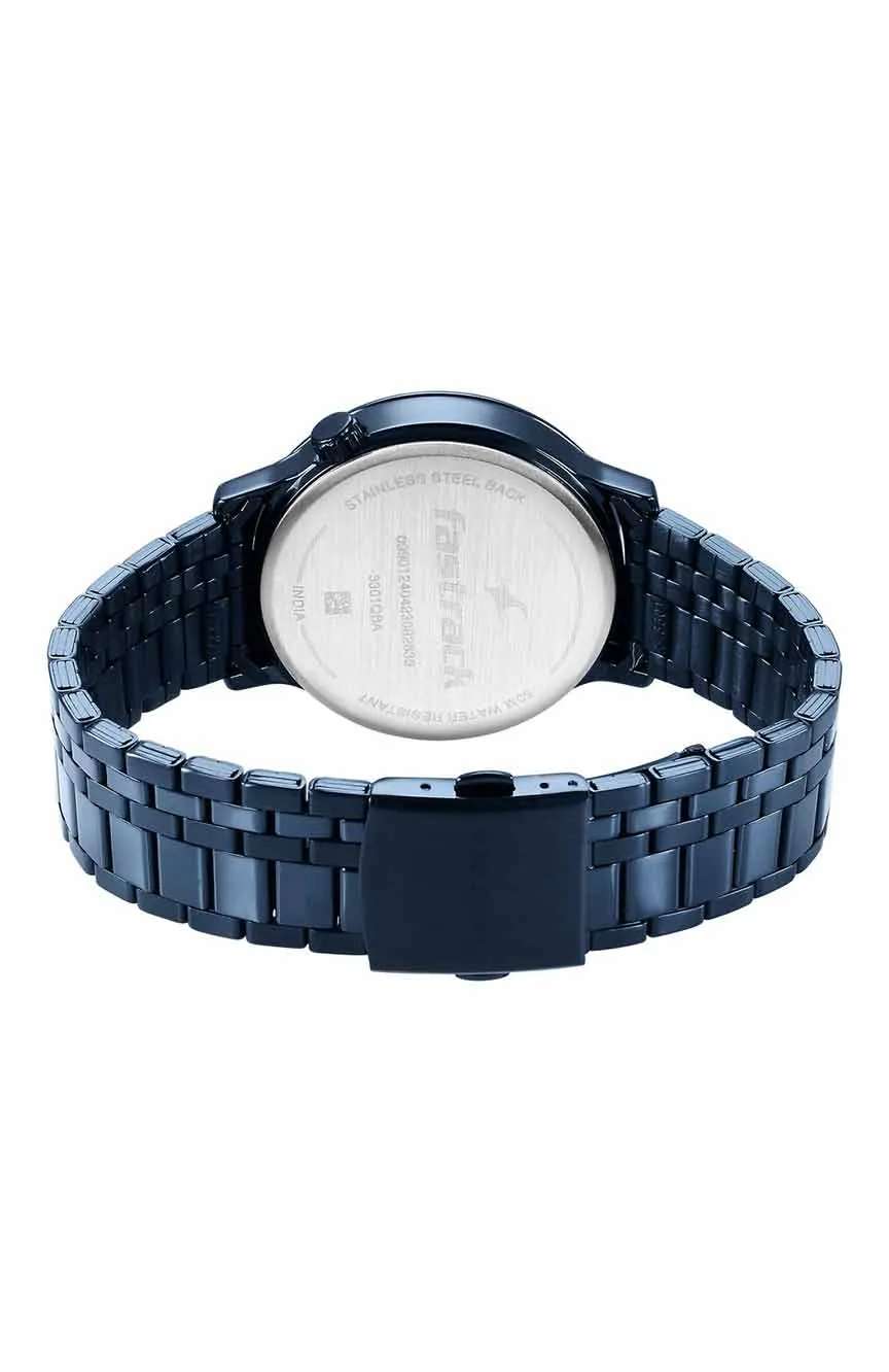 Titan Fastrack Exuberant Quartz Multifunction Blue Dial Stainless Steel Strap Watch for Guys
