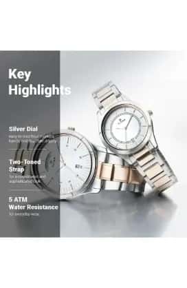 تيتان ساعة تيتان باندان كوارتز بنافذة لعرض اليوم والتاريخ بميناء فضي وسوار ستانلس إستيل للعشاق