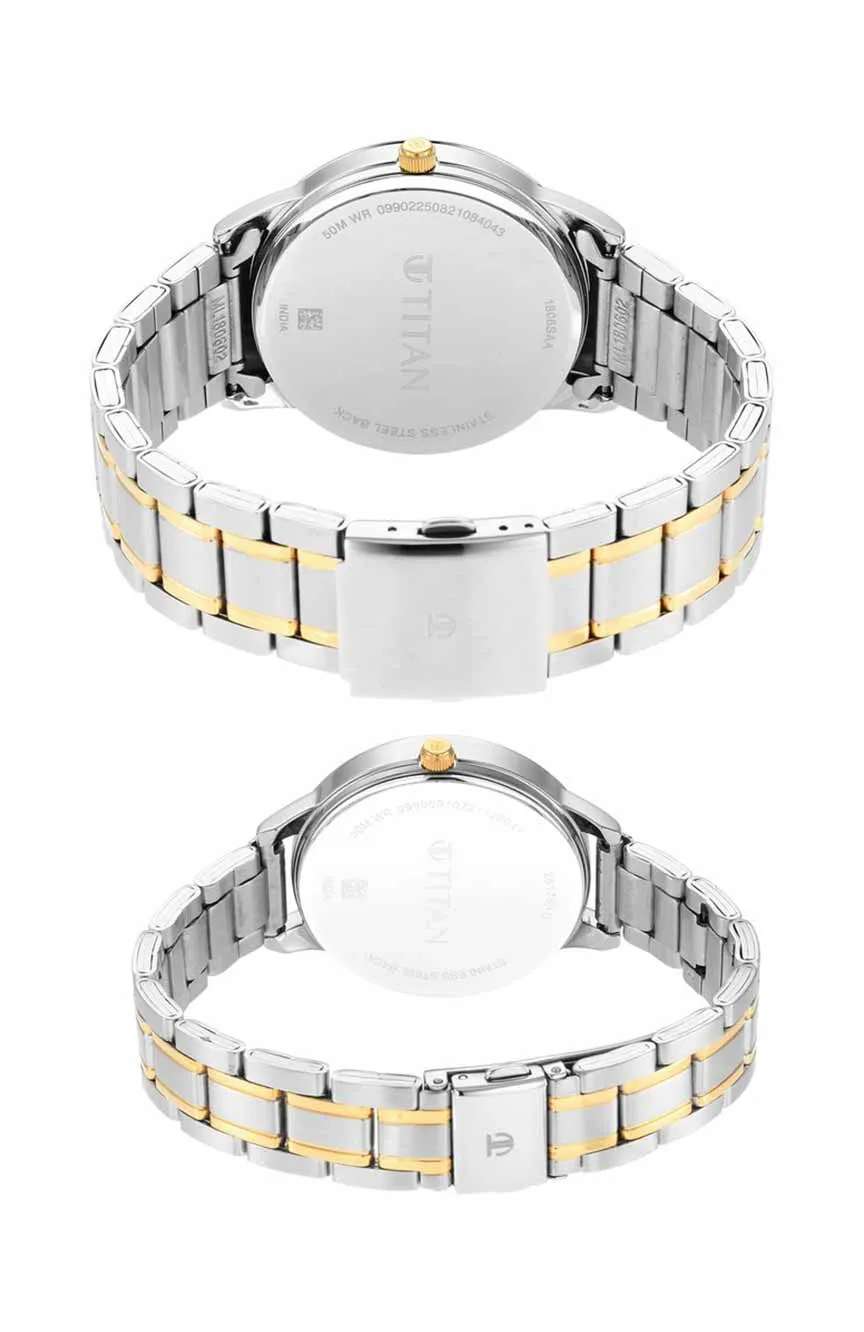 Titan Quartz Analog with Date Blue Dial Stainless Steel Strap Watch for Couple