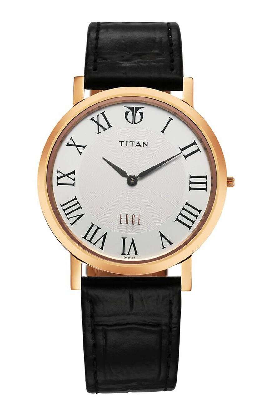 Titan Edge Quartz Analog White Dial Black Leather Strap Watch For Men