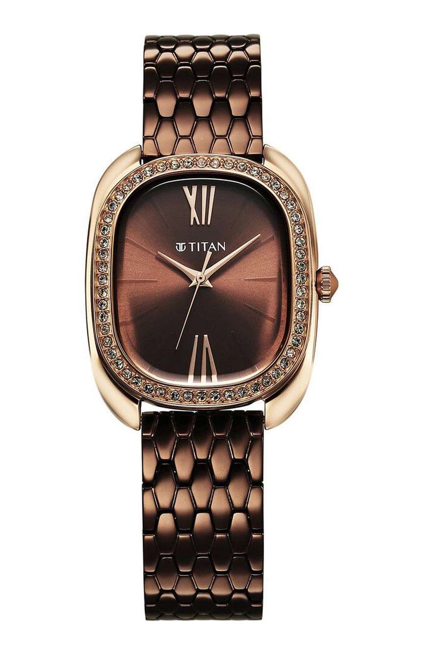 Titan Glamour Quartz Analog Brown Dial Brown Stainless Steel Strap Watch For Women