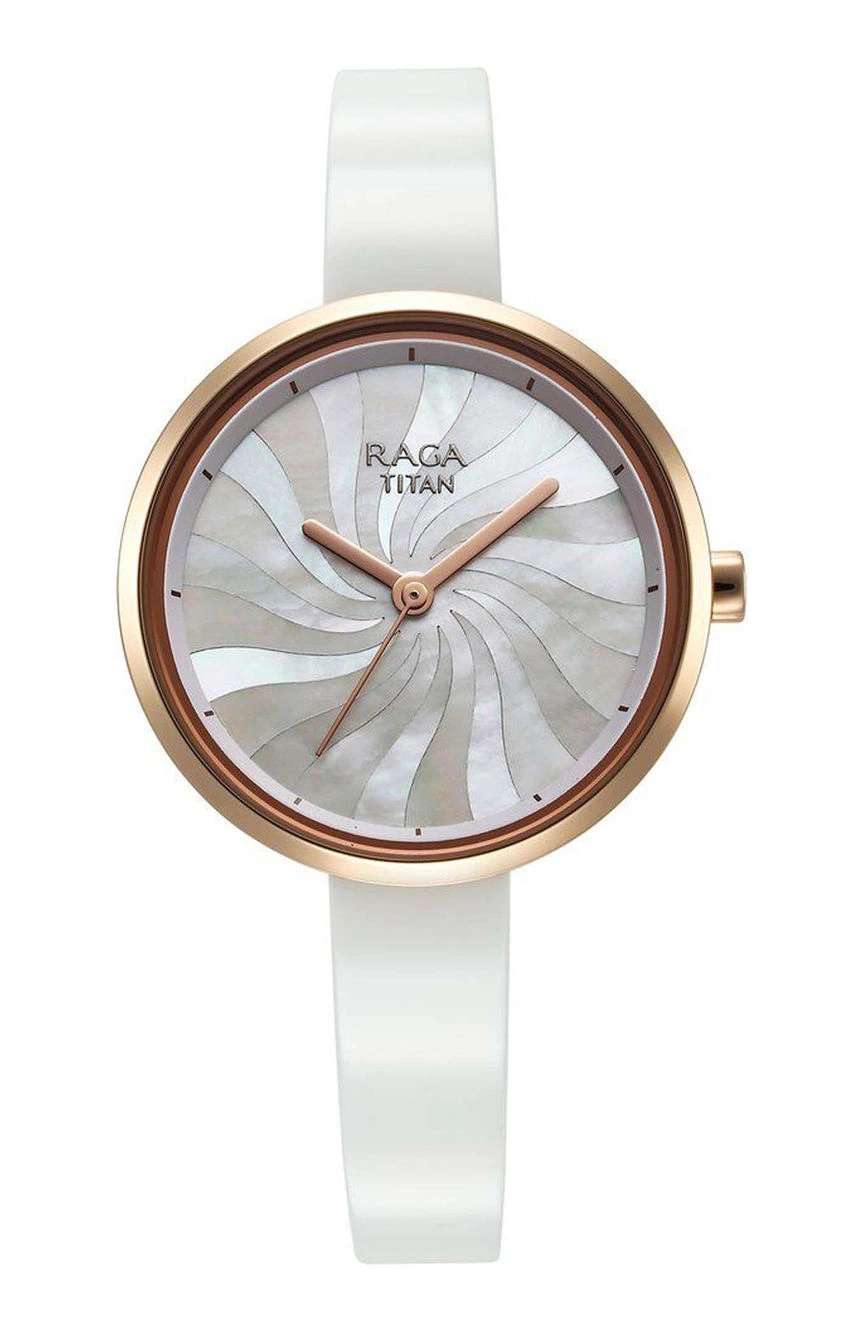 Titan Raga Memoirs Quartz Analog Mother Of Pearl Dial With White Ceramic Strap Watch For Women