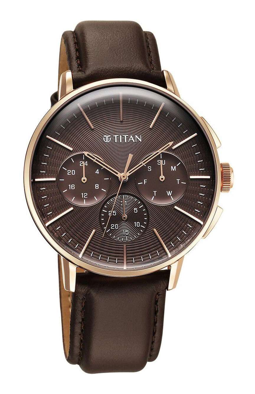 Titan Light leathers Multifunction Brown Dial Leather Strap Watch For Men