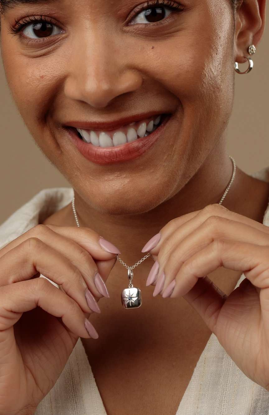 Lily Charmed Silver Star Locket Charm With Blue Stone