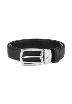 Montblanc Trapeze Shiny Stainless Steel Pvd Ruthenium-Coated Pin Buckle Black 30 MM Leather Belt