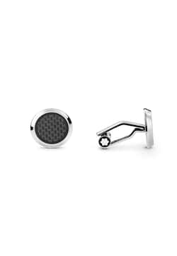 Montblanc Cufflinks round in stainless steel with carbon-patterned inlay