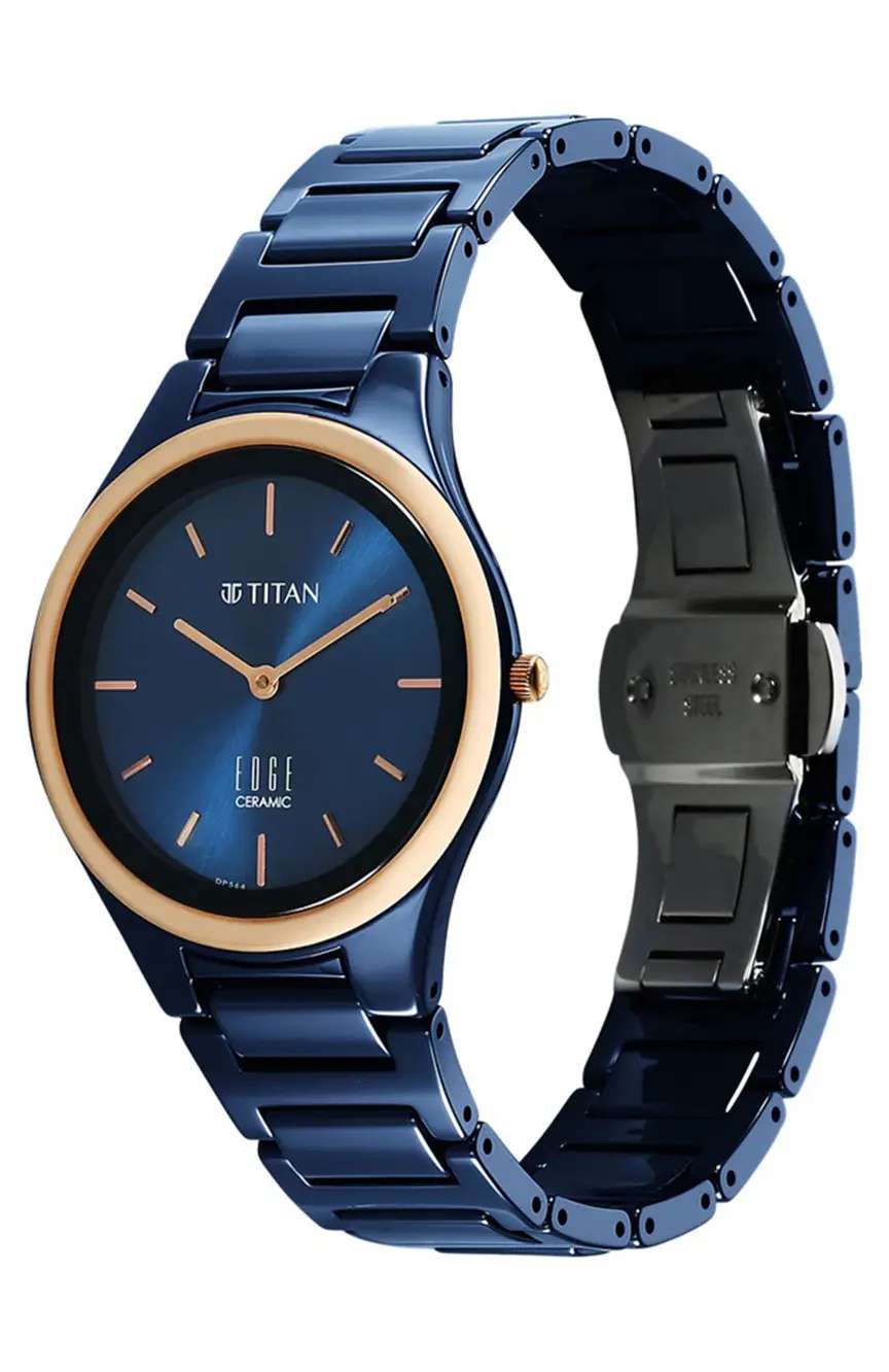 Titan Edge Bicolour Quartz Analog Blue Dial Blue Ceramic Strap Watch For Women