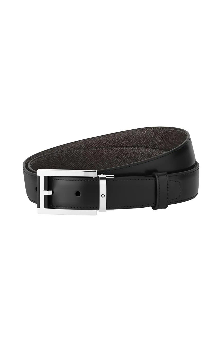 

Montblanc | Rectangular Stainless Steel & Black Leather Pin Buckle Belt