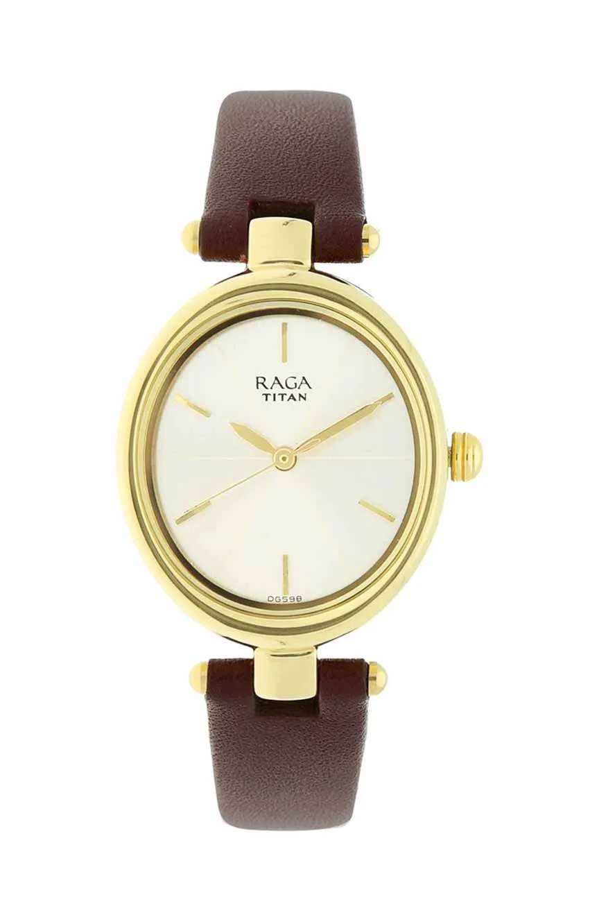 Titan Raga Viva Champagne Dial Analog Leather Strap Watch for Women
