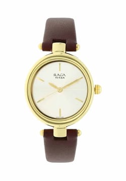 Titan Raga Viva Champagne Dial Analog Leather Strap Watch for Women