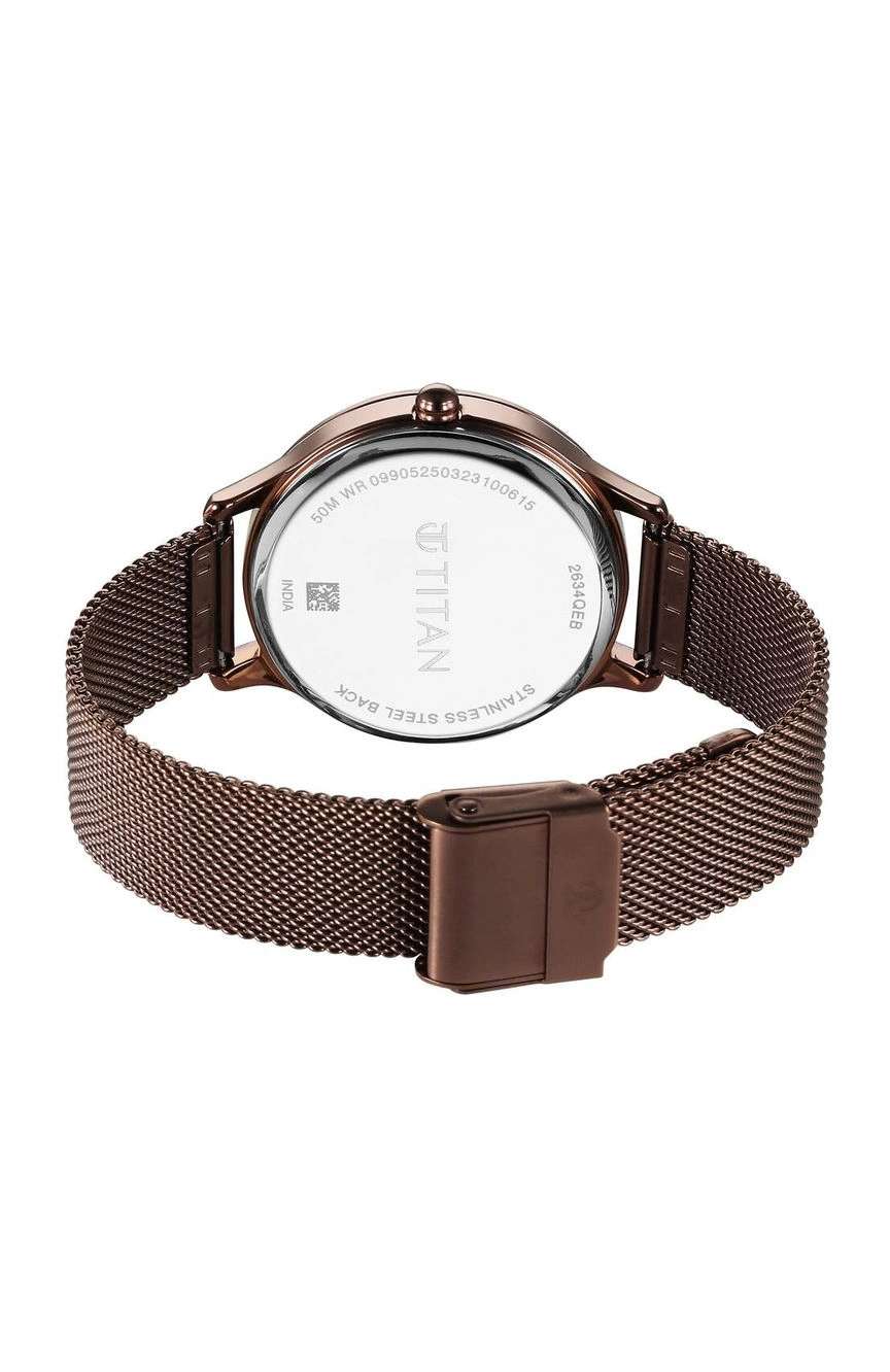 Titan Purple Glam It Up Brown Dial Analog with Date Stainless Steel Strap Watch for Women