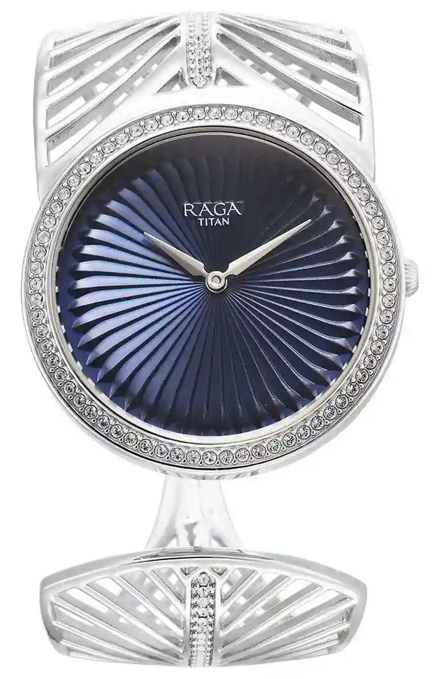Titan Raga Silver Quartz Analog Blue Dial With Sterling Silver Metal Strap And Case Watch For Women (Small)