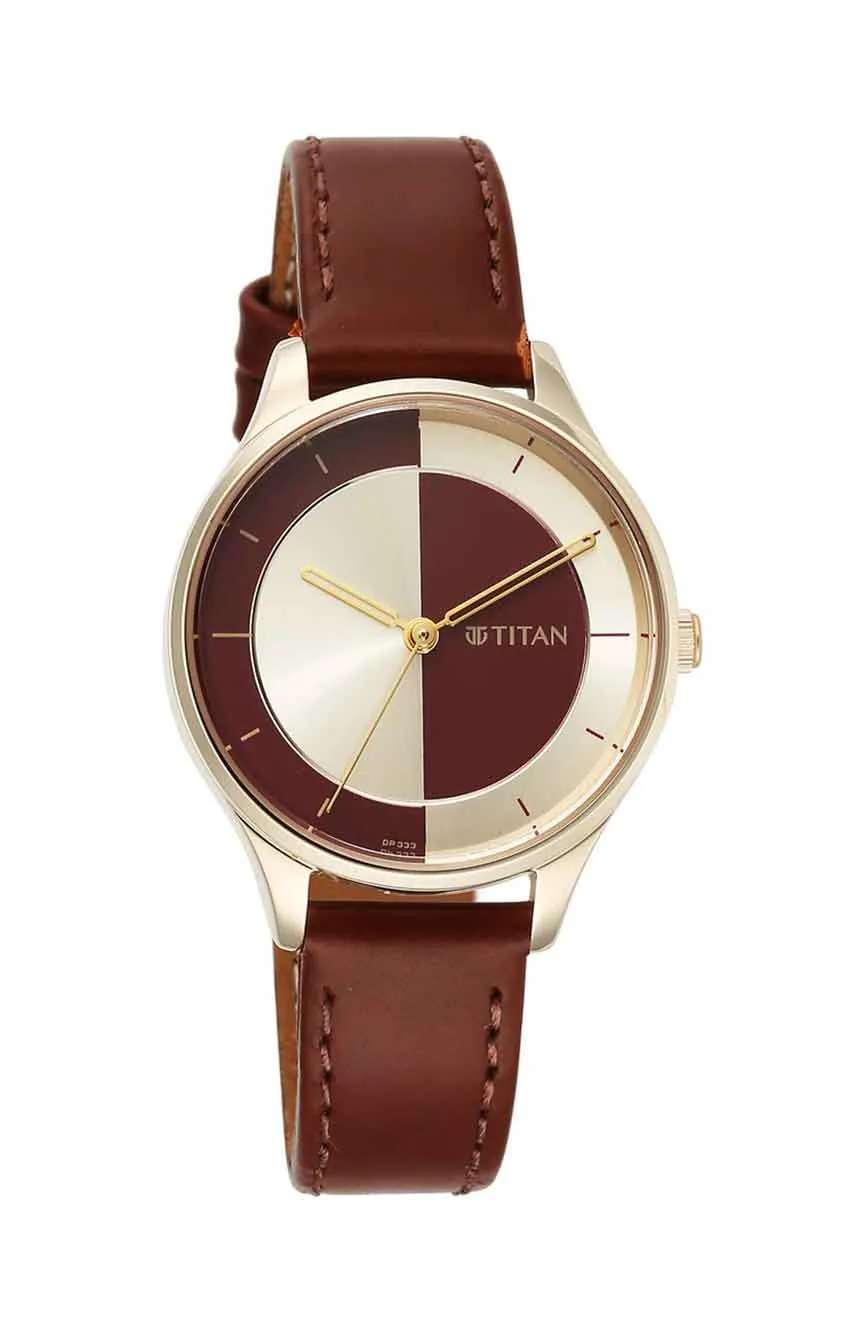 تيتان ساعة تيتان يين آند يانج بميناء أحمر وسوار جلدي للنساء
