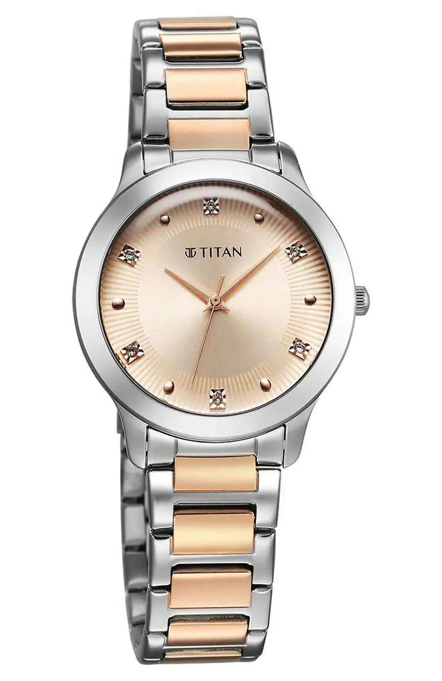 تيتان ساعة تيتان هوريزون كوارتز بميناء ذهبي وردي وسوار ستانلس إستيل للنساء