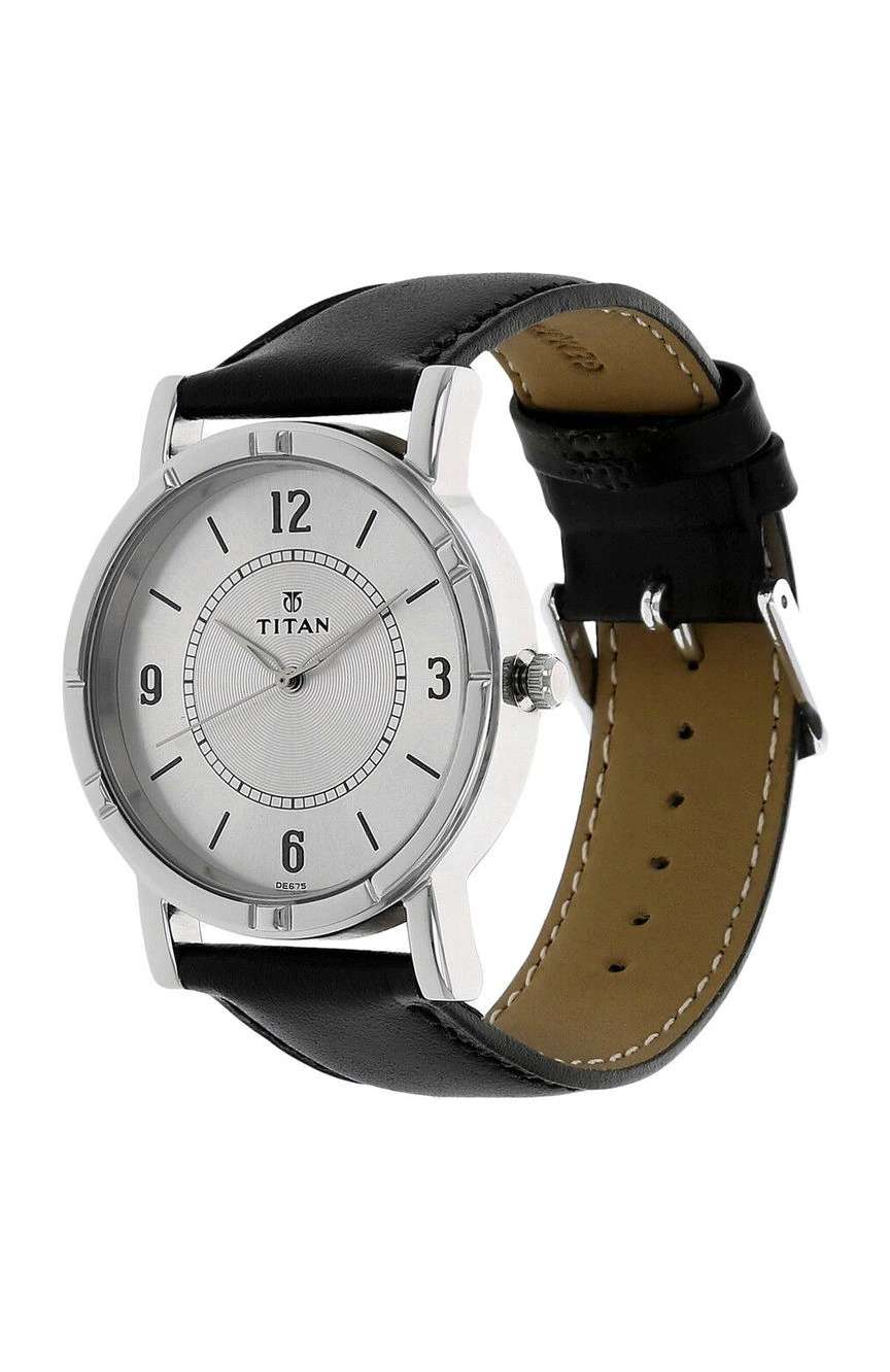 Titan Quartz Analog Silver Dial Leather Strap Watch for Men
