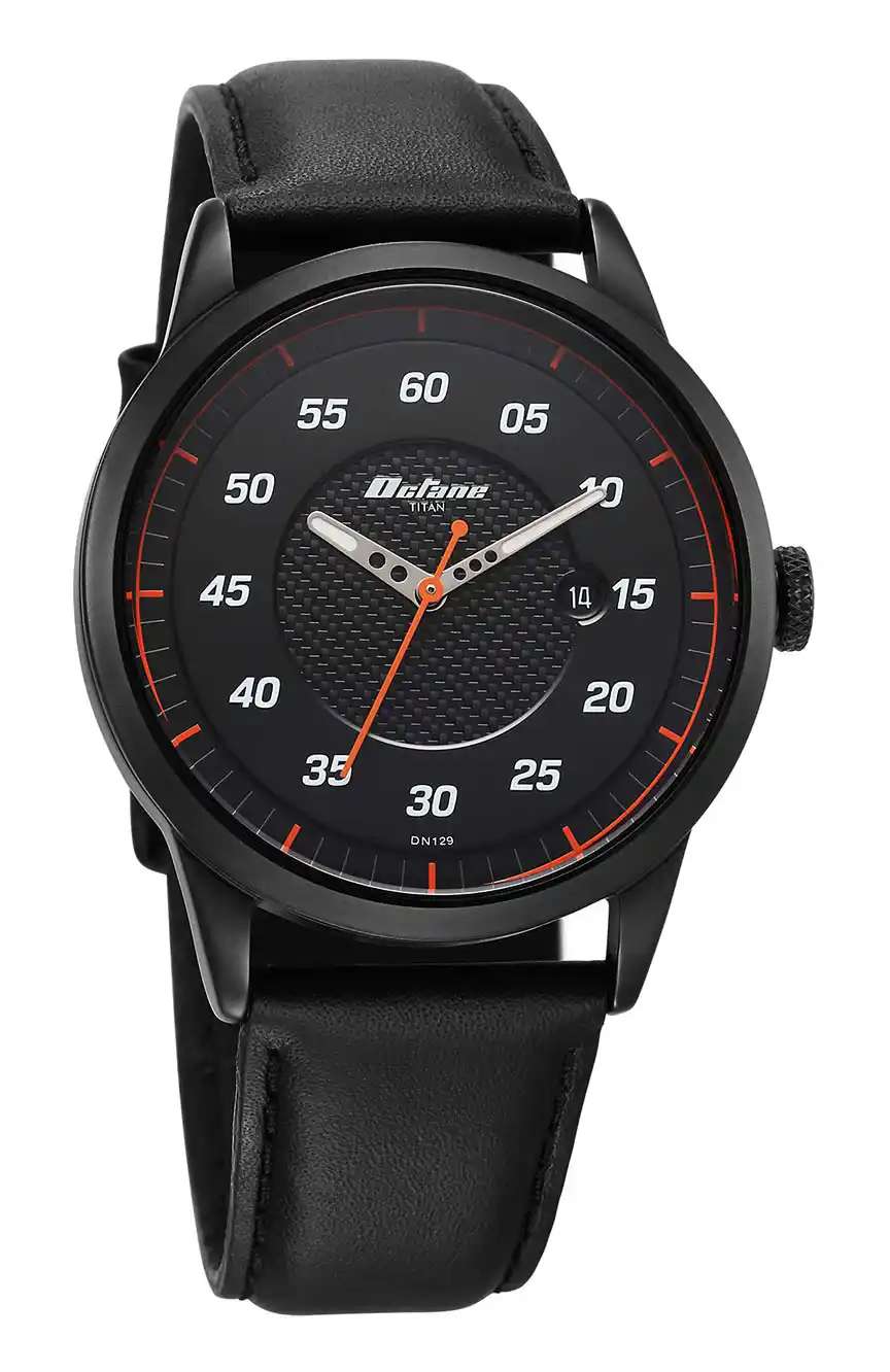Titan Octane Quartz Analog with Date Black Dial With Black Leather Strap Watch For Men