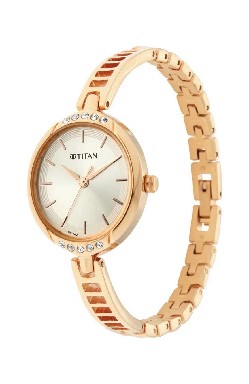 Titan Quartz Analog Silver Dial Metal Strap Watch for Women