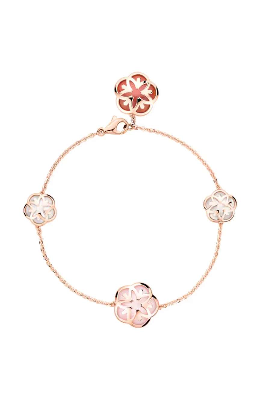 OMEGA Flower Bracelet 18k red gold carnelian mother-of-pearl opale