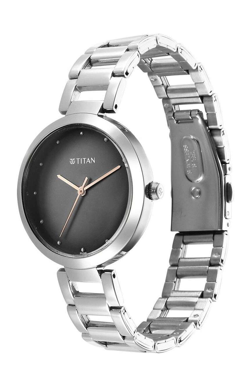 Titan Workwear Quartz Analog Black Dial Silver Stainless Steel Strap Watch for Women