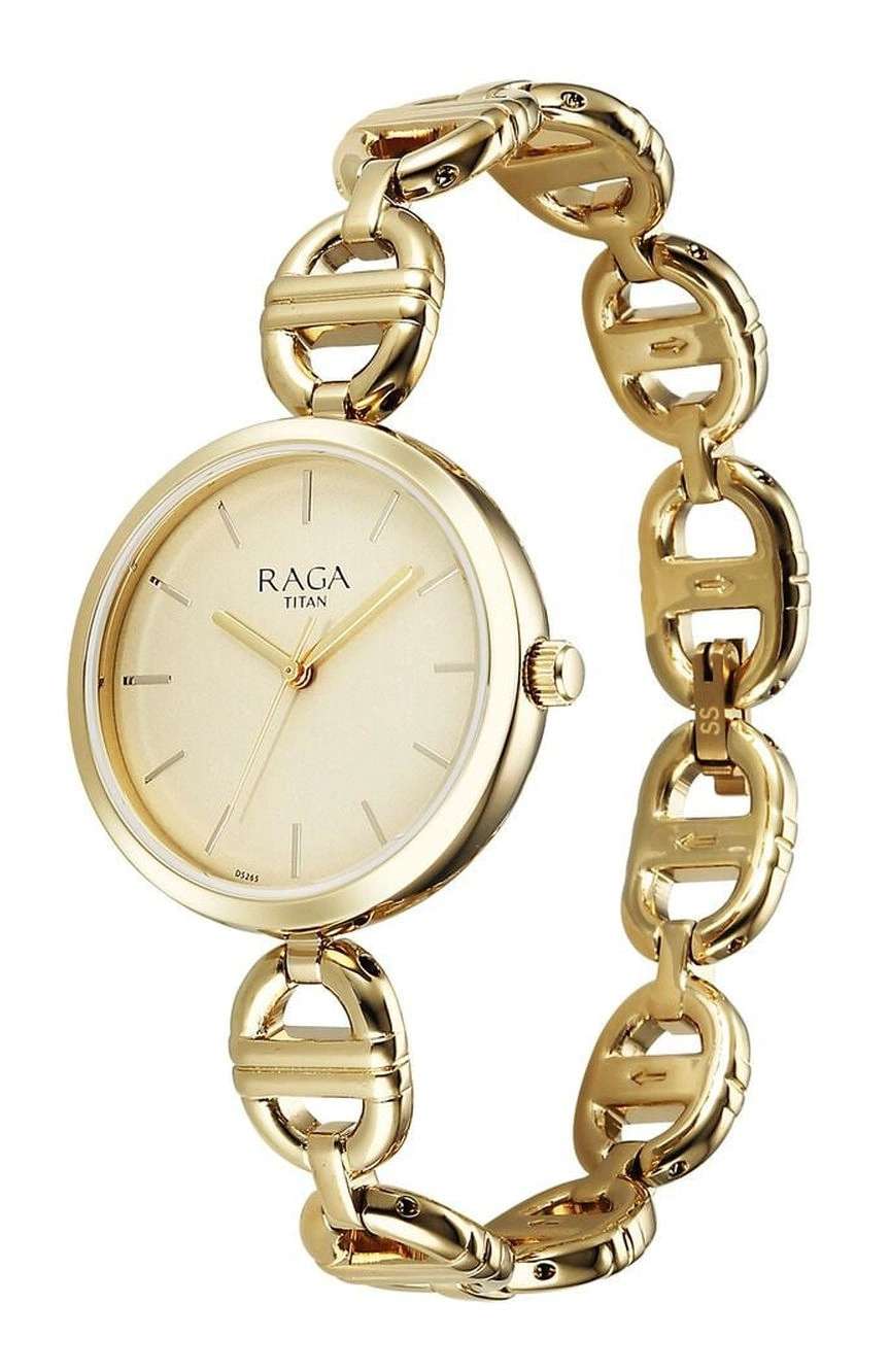 Titan Raga Showstopper Quartz Analog Champagne Dial Metal Strap Watch For Women