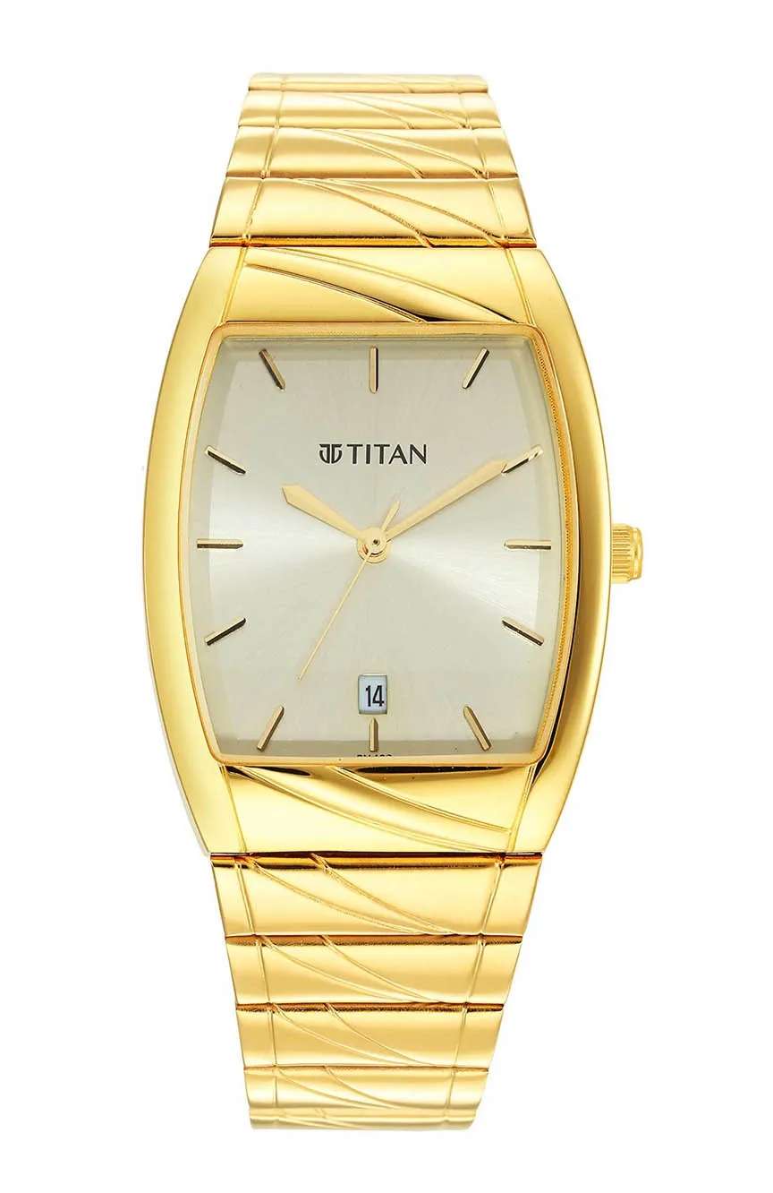 Titan Karishma Quartz Analog with Date Champagne Dial Stainless Steel Strap Watch for Men