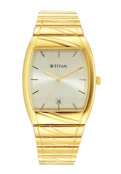 Titan Karishma Quartz Analog with Date Champagne Dial Stainless Steel Strap Watch for Men