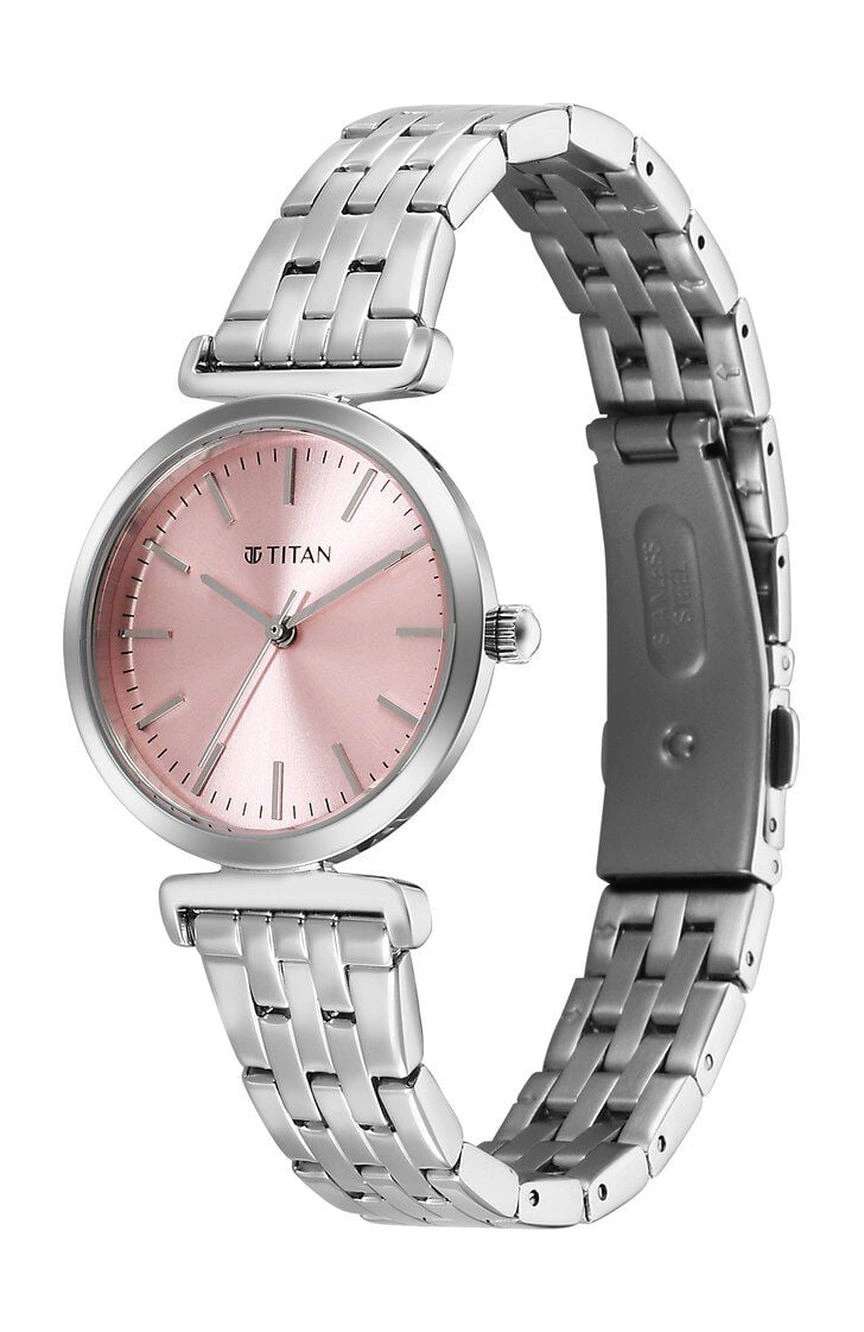 Titan Workmode Quartz Analog Pink Dial Stainless Steel Strap Watch For Women
