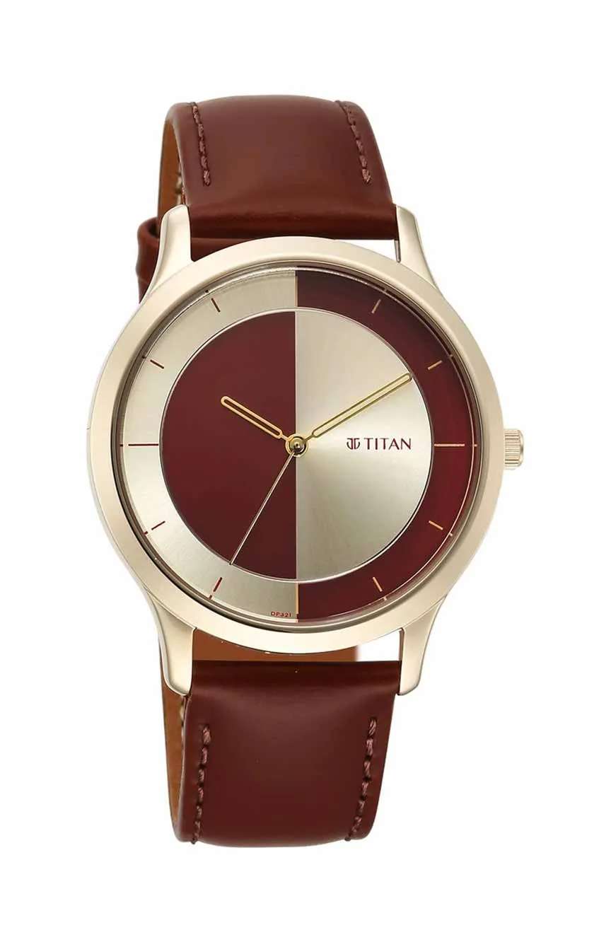 تيتان ساعة تيتان يين آند يانج بميناء أحمر وسوار جلدي للرجال