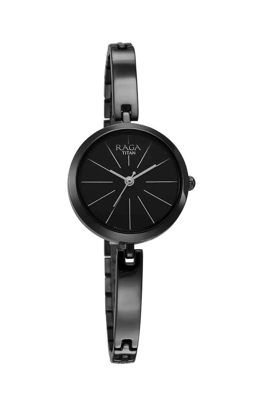 Titan Raga Viva Quartz Analog Black Dial Grey Metal Strap Watch for Women