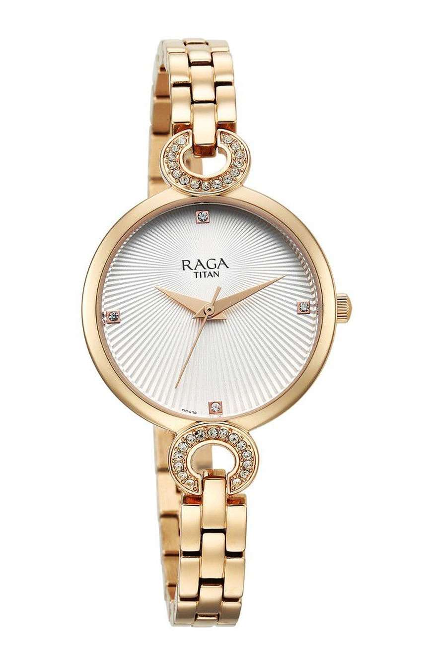 Titan Raga Showstopper Quartz Analog White Dial Metal Strap Watch for Women