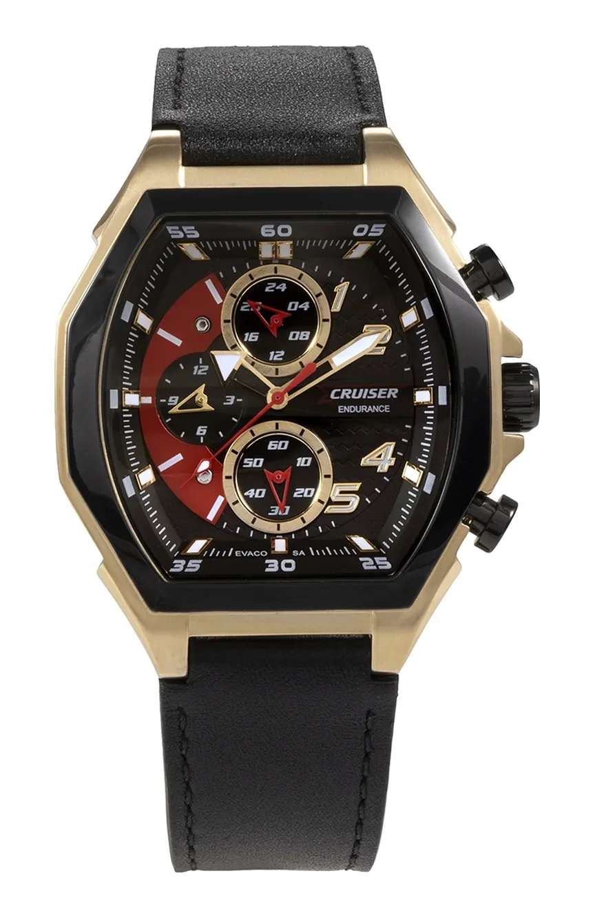 كروزر Gents Black leather strap watch