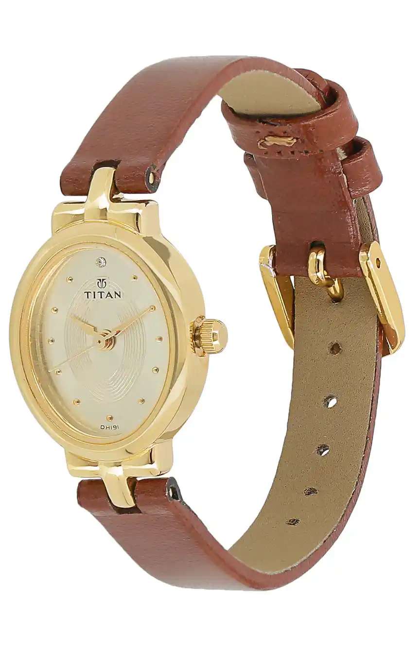 Titan Quartz Analog Champagne Dial Leather Strap Watch for Women